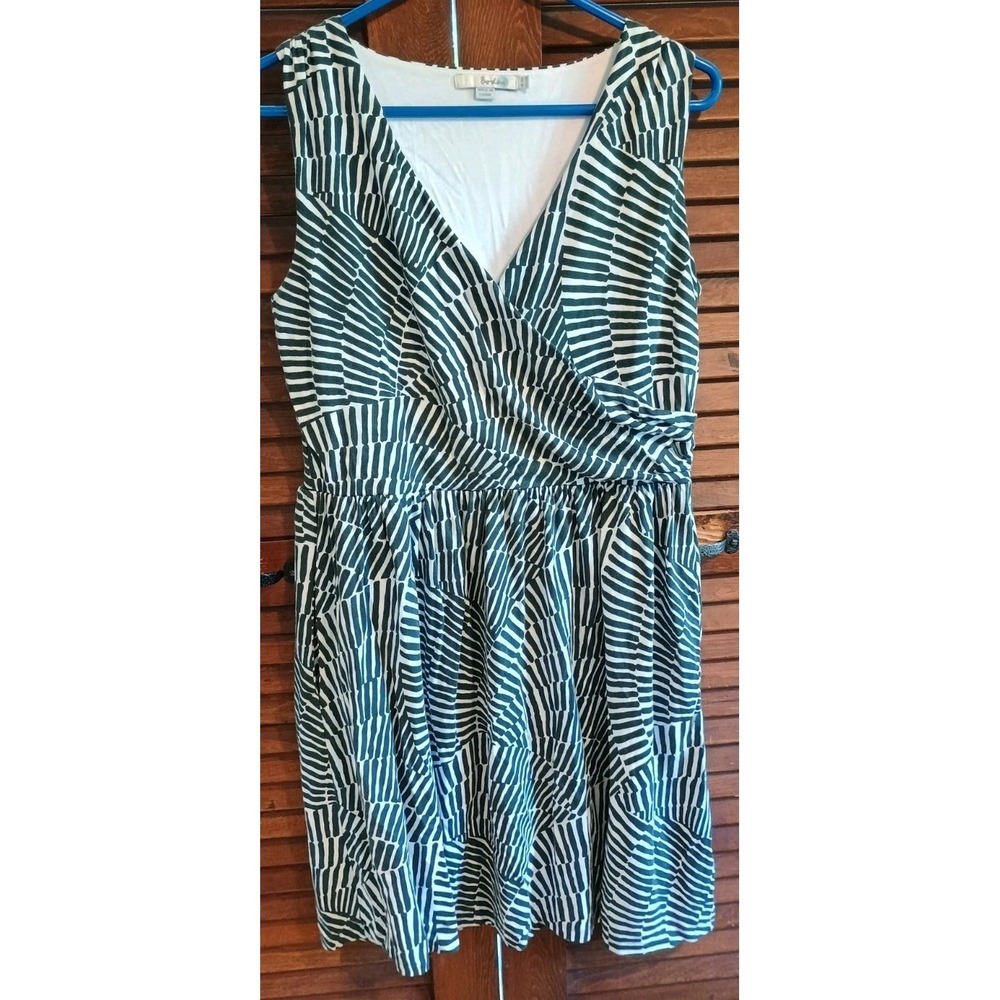 Boden Cotton Sleeveless Faux Wrap Modal Dress Womens US 12R Stripes Pockets